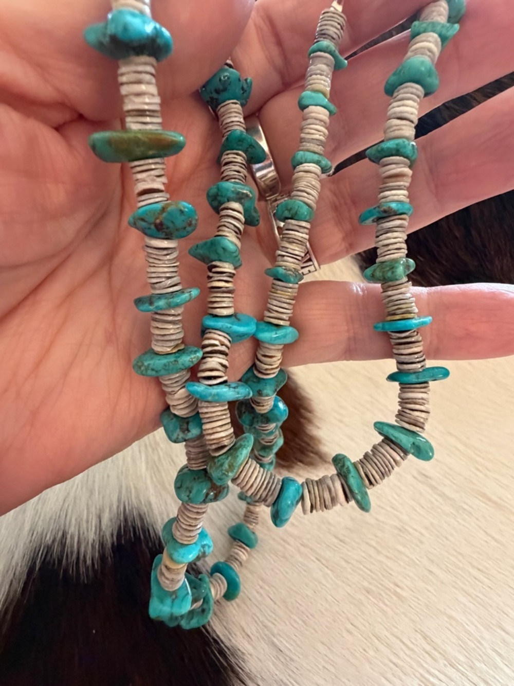 ❤️ 24” Shell Heishi Beads & Turquoise Navajo Artisan Necklace Sterling Lobster - Picture 10 of 11
